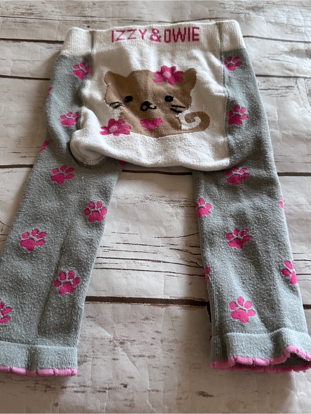 Izzy & Owie gray & pink cat leggings